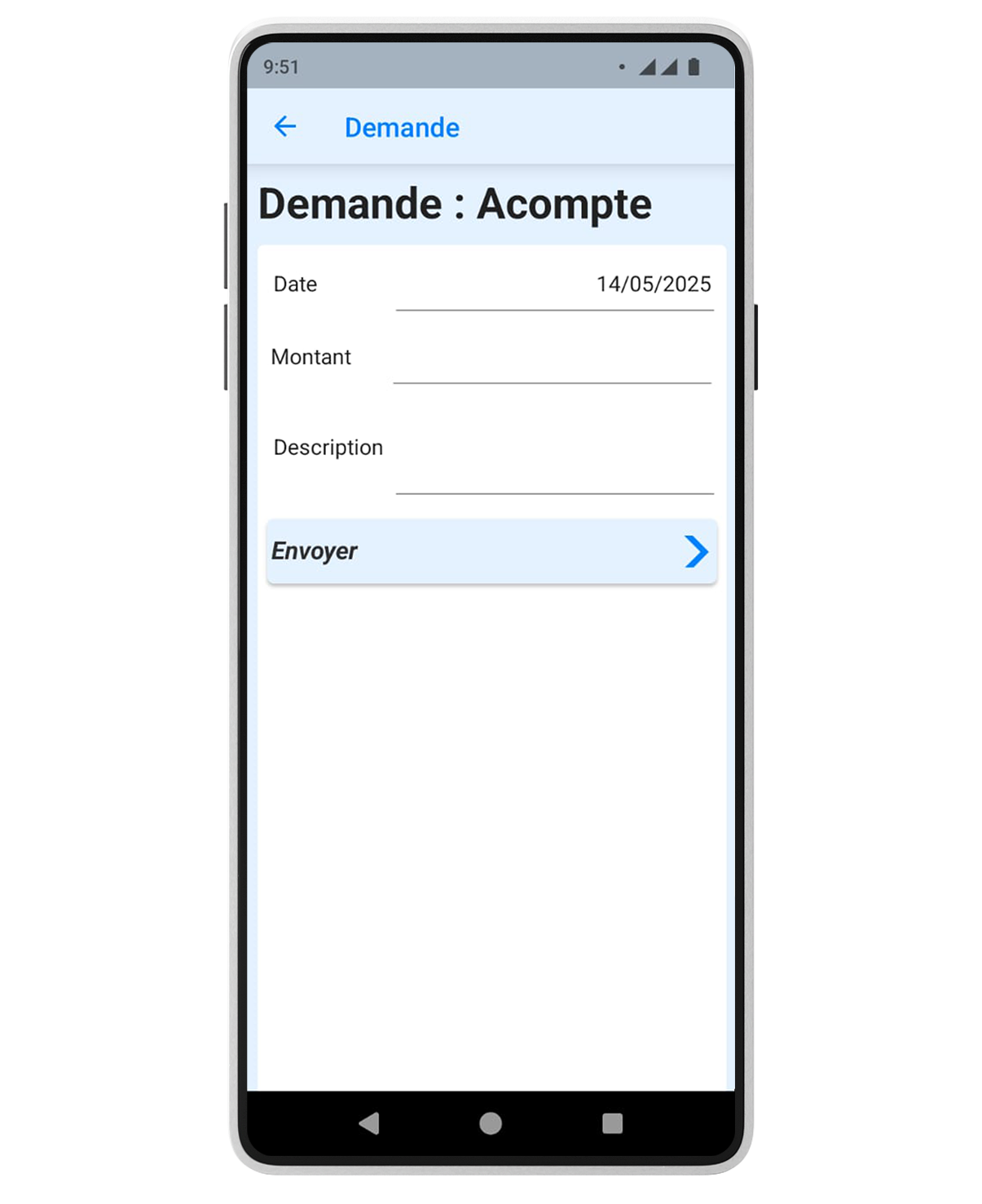 Interface demande d'acompte